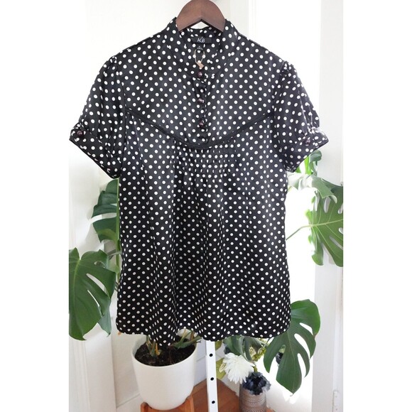 AGB Women's 1950's Retro Style Polka Dotted Short-Sleeve 3-Button Top SZ X-Large - Picture 5 of 7